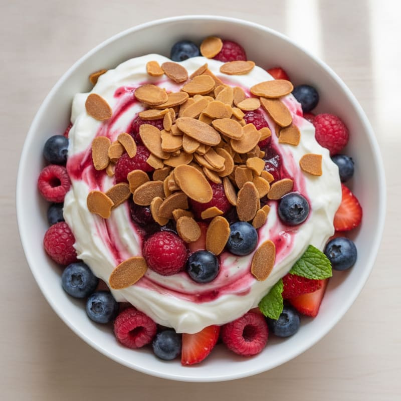 Greek Yogurt Protein Parfait with Mixed Berries and Almonds