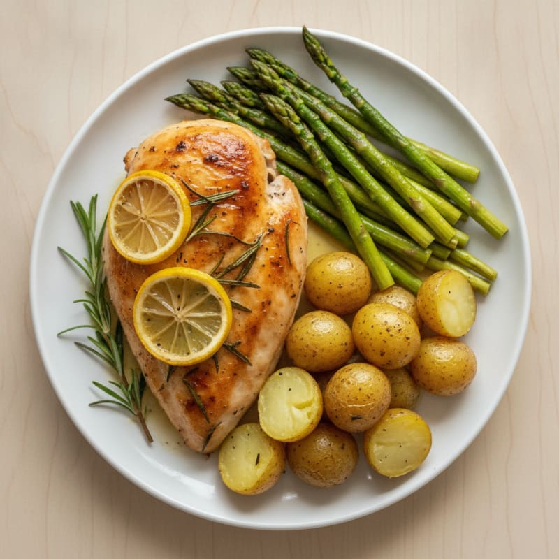 Lemon Herb Roasted Chicken with Asparagus
