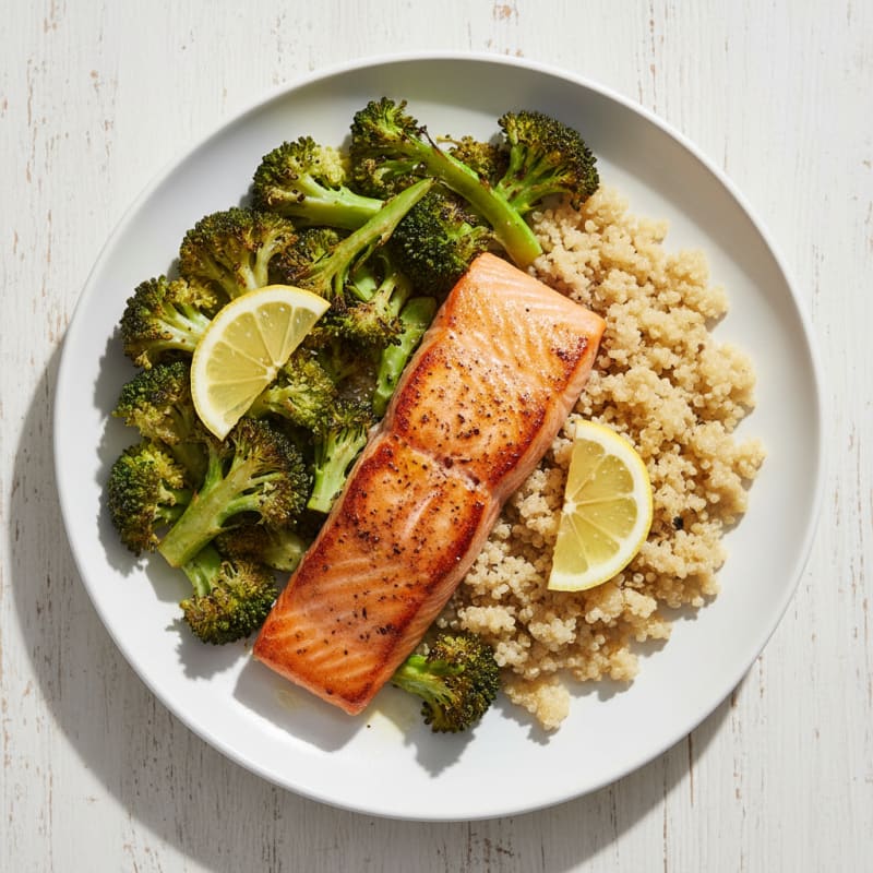Seared Salmon with Roasted Broccoli and Quinoa