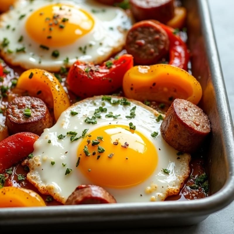 Sheet Pan Egg and Turkey Sausage Bake with Roasted Peppers