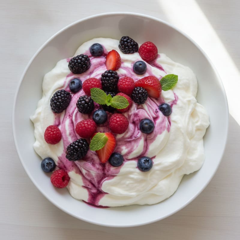 Greek Yogurt Protein Mousse with Mixed Berries