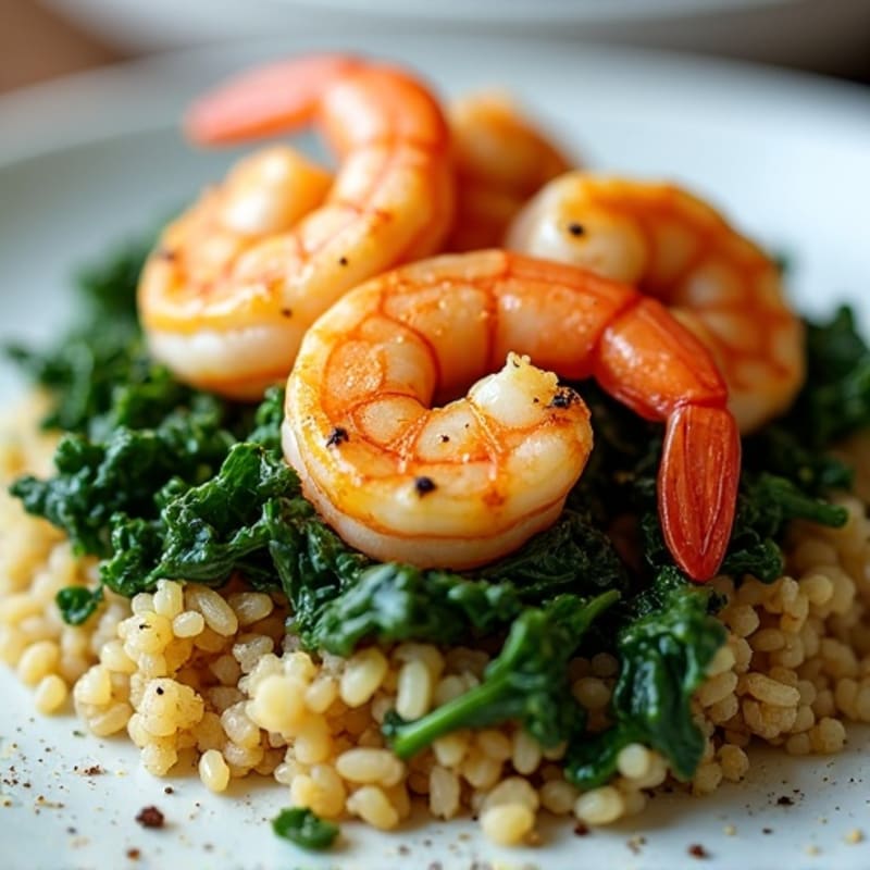 Lemon Garlic Pan-Seared Shrimp with Quinoa and Sautéed Kale