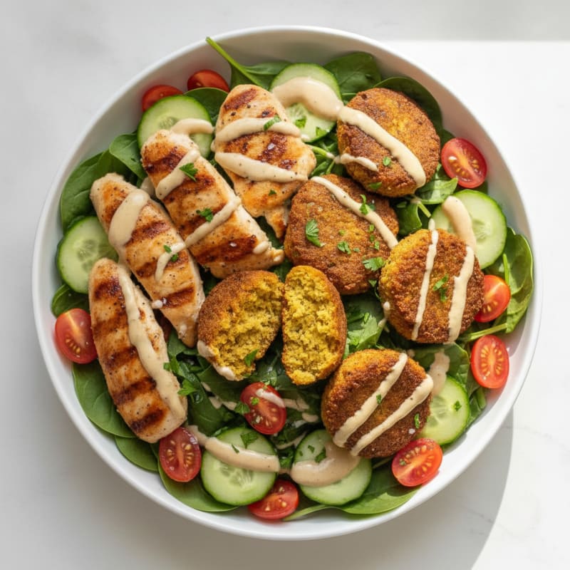High-Protein Crispy Falafel and Chicken Bowl