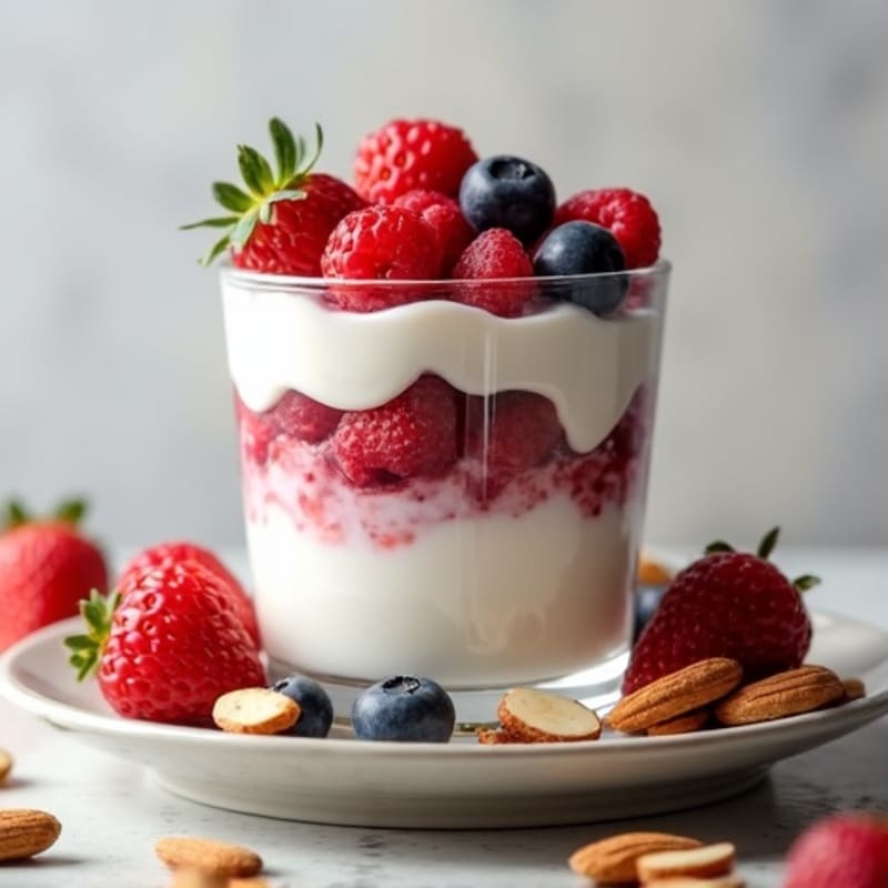 Greek Yogurt Protein Parfait with Mixed Berries and Almonds