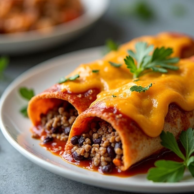 Lean Ground Beef and Black Bean Cheesy Baked Enchiladas