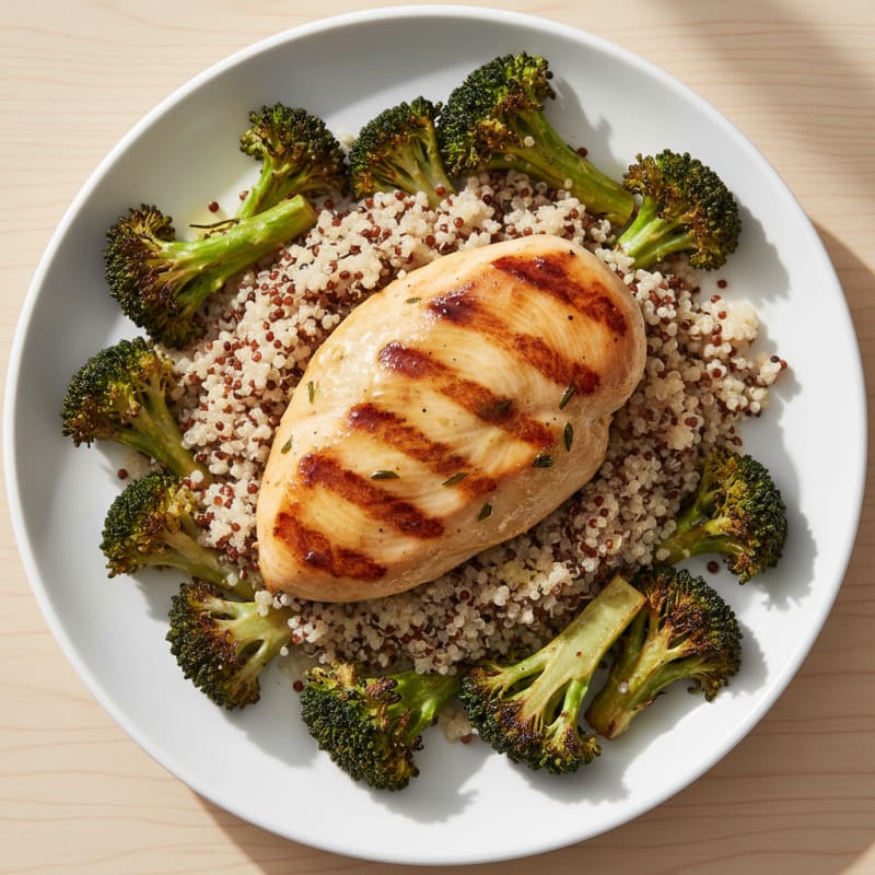 Grilled Chicken Breast with Quinoa and Roasted Broccoli