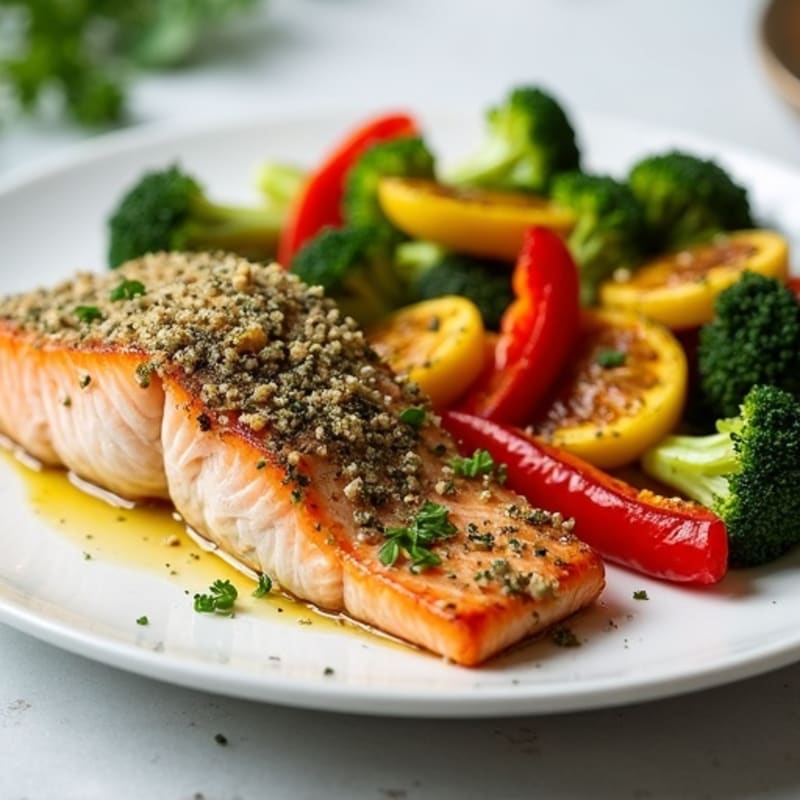 Herb-Crusted Baked Salmon with Roasted Vegetables