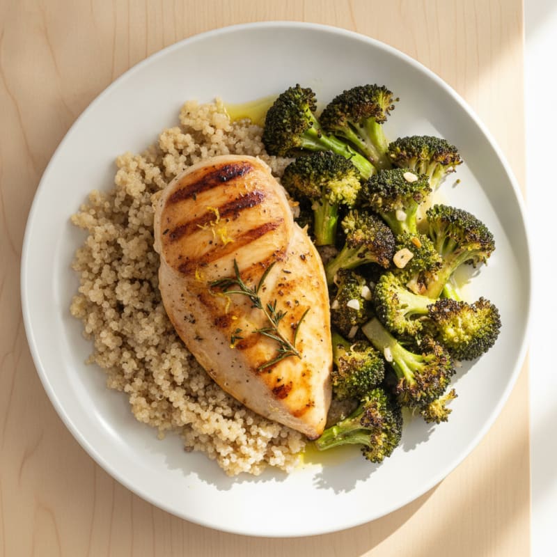 Grilled Chicken Breast with Quinoa and Roasted Broccoli