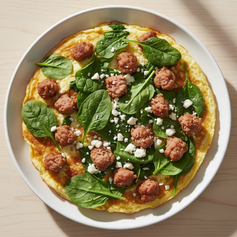 Egg White Spinach Omelette with Turkey Sausage