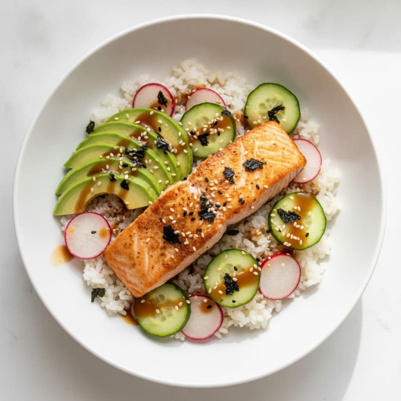 Salmon Sushi Rice Bowl with Avocado