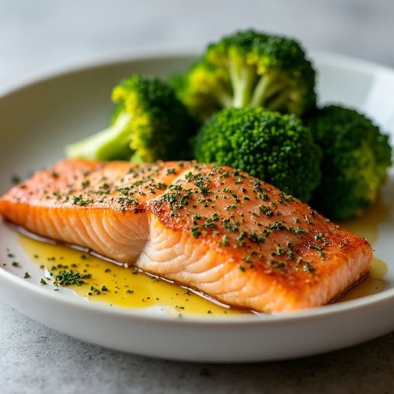 Herb-Crusted Pan Seared Salmon with Roasted Broccoli