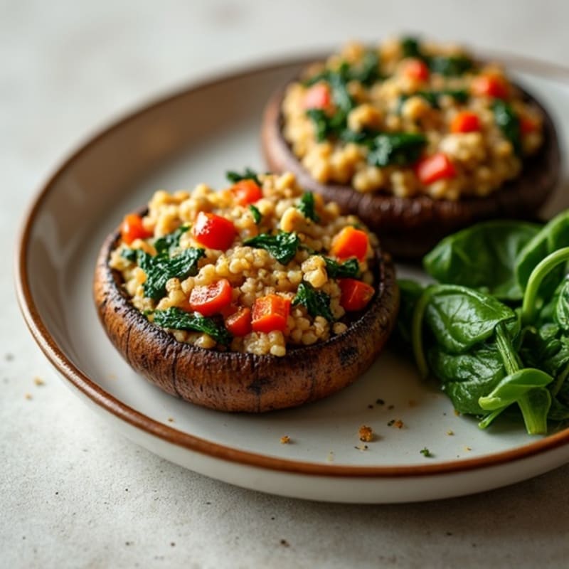 Roasted Portobello Mushrooms Stuffed with Lean Ground Turkey and Spinach