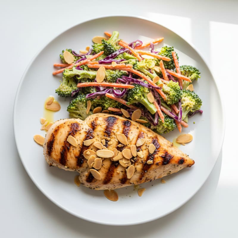 Grilled Chicken Breast with Crunchy Broccoli Slaw