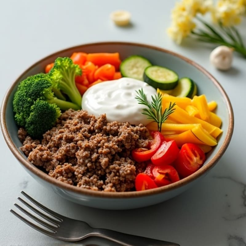Seasoned Ground Beef and Veggie Bowl with Special Sauce