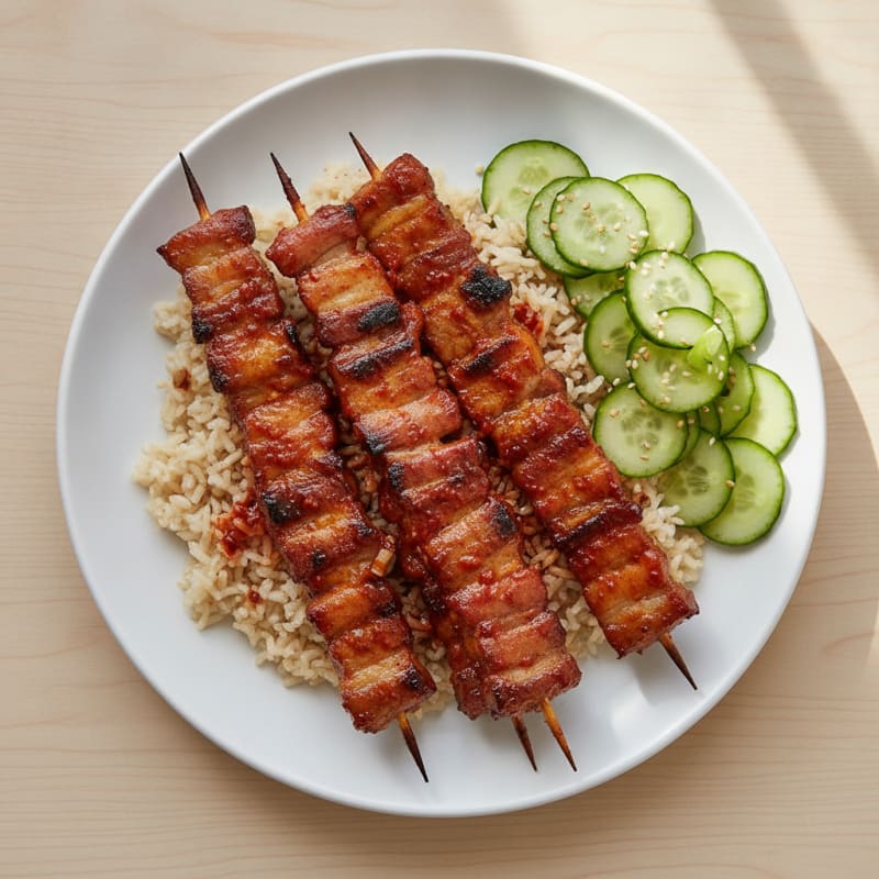 Spicy Gochujang Pork Belly Skewers