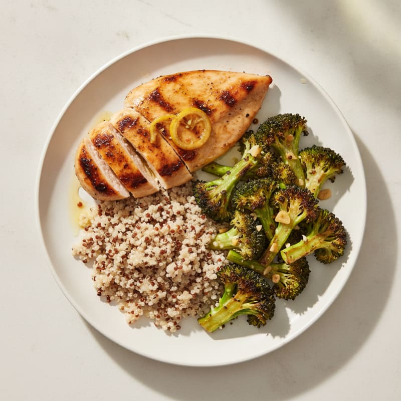 Grilled Chicken Breast with Quinoa and Roasted Broccoli