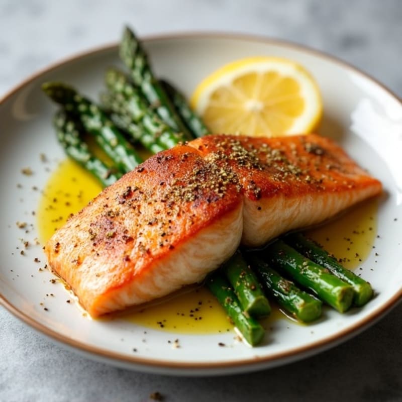 Crispy Pan-Seared Salmon with Roasted Asparagus