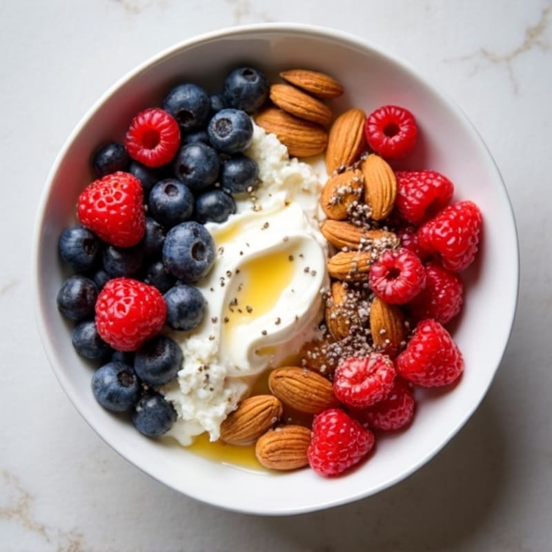 Cottage Cheese Greek Yogurt Bowl with Berries and Almonds