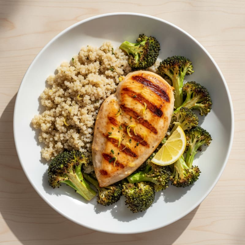 Grilled Chicken Breast with Roasted Broccoli and Quinoa