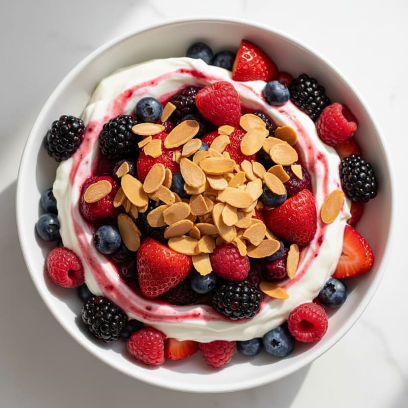 Greek Yogurt Protein Parfait with Mixed Berries and Almonds