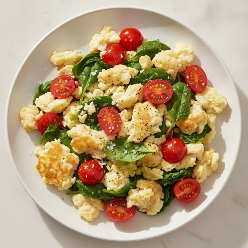 Egg White Spinach Scramble with Cherry Tomatoes
