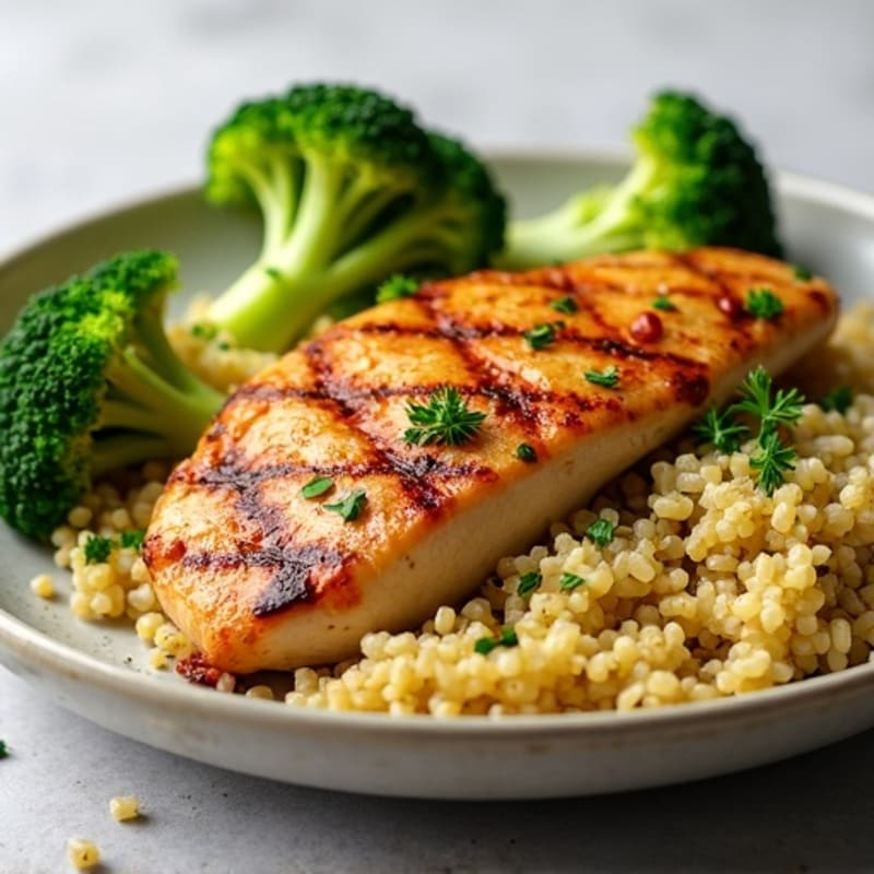 Grilled Chicken Breast with Quinoa and Roasted Broccoli