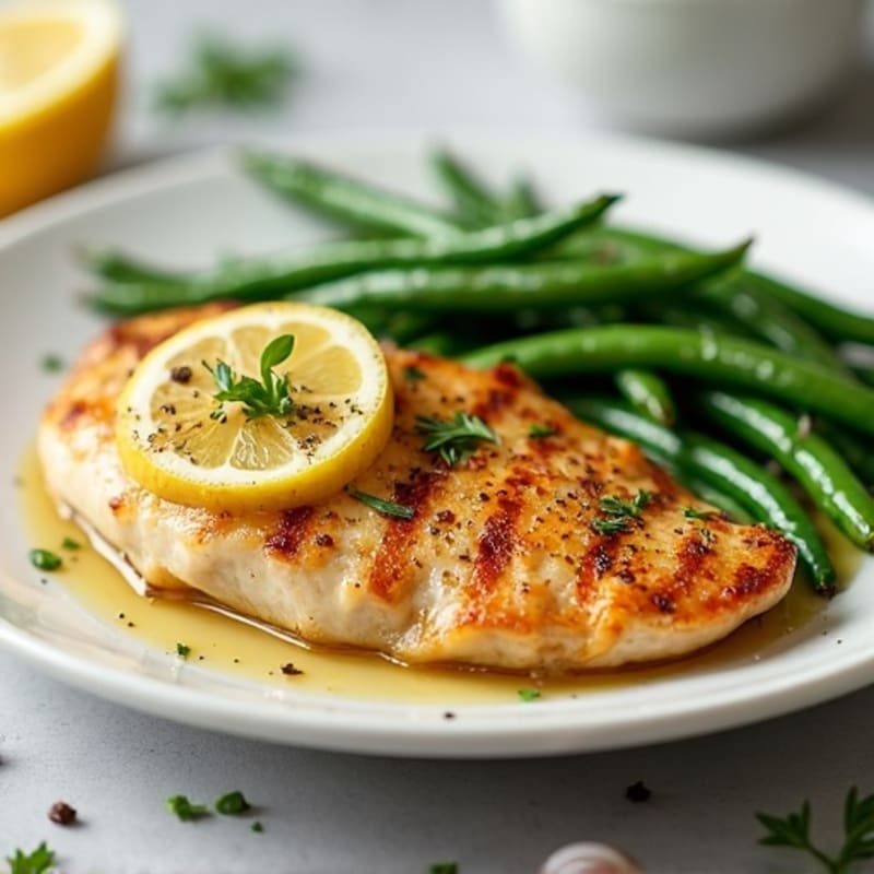 Lemon Garlic Pan-Seared Chicken with Roasted Green Beans