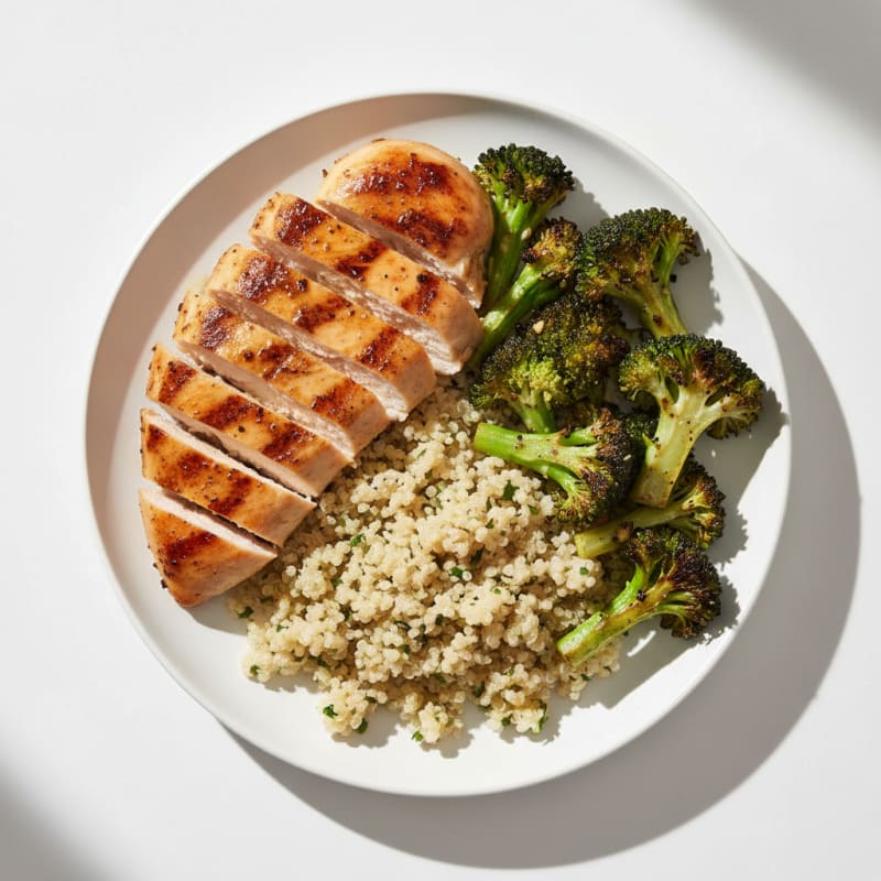 Grilled Chicken Breast with Quinoa and Roasted Broccoli