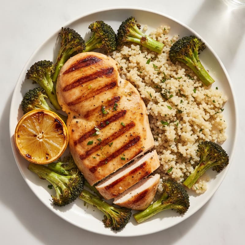 Grilled Chicken Breast with Quinoa and Roasted Broccoli