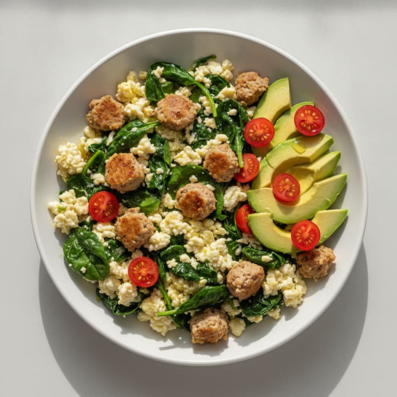 Egg White Spinach Scramble with Turkey Sausage