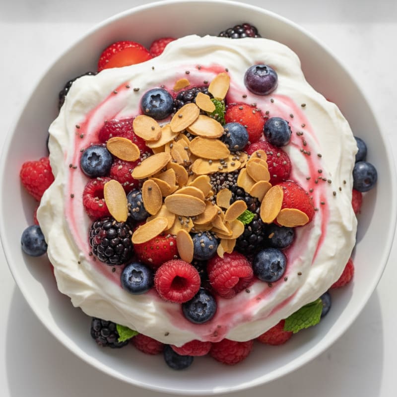 Greek Yogurt Protein Parfait with Mixed Berries and Almonds
