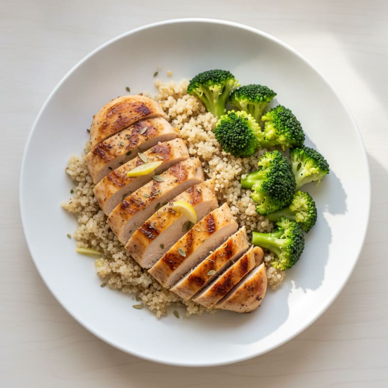 Grilled Chicken Breast with Quinoa and Steamed Broccoli