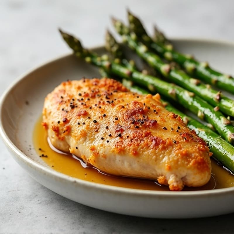 Crispy Pan-Seared Chicken with Roasted Asparagus