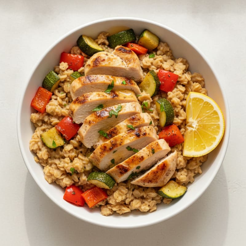 Grilled Chicken and Roasted Vegetable Oatmeal Bowl