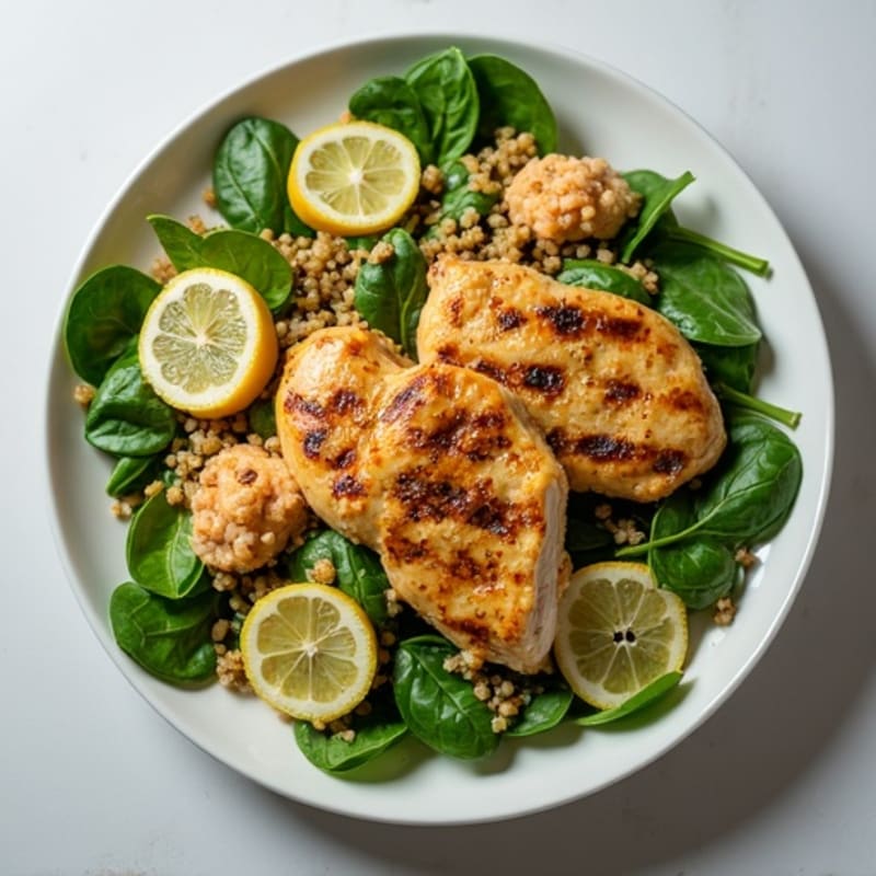 Grilled Chicken and Quinoa Salad with Spinach and Lemon Vinaigrette