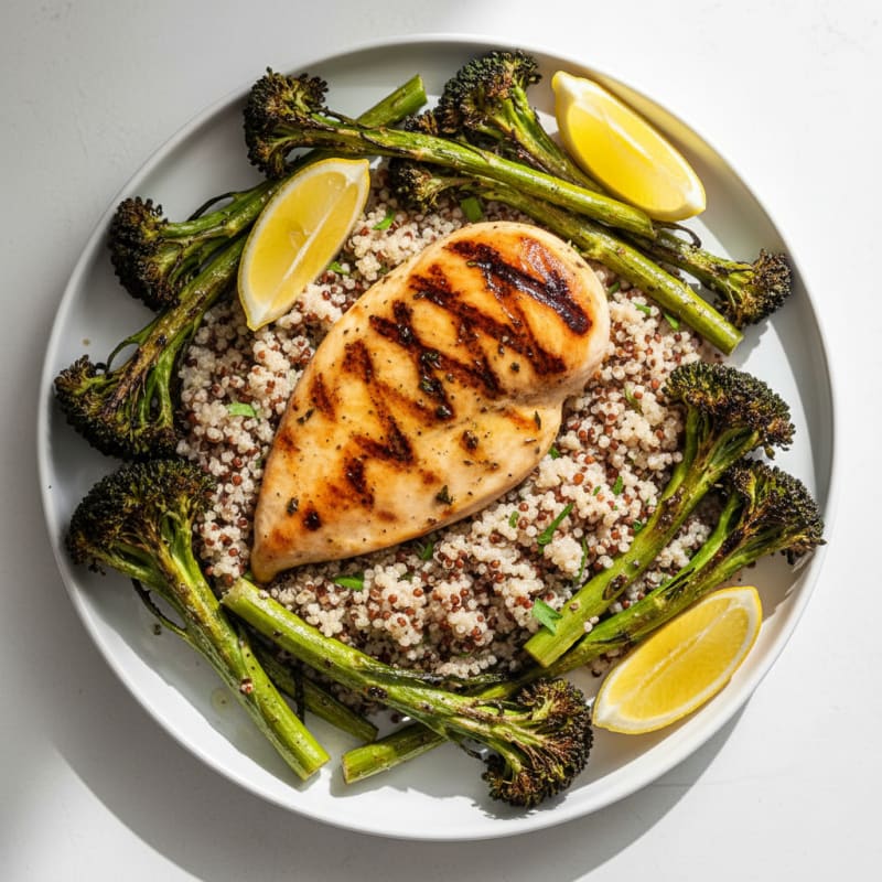 Grilled Chicken Breast with Quinoa and Roasted Broccoli