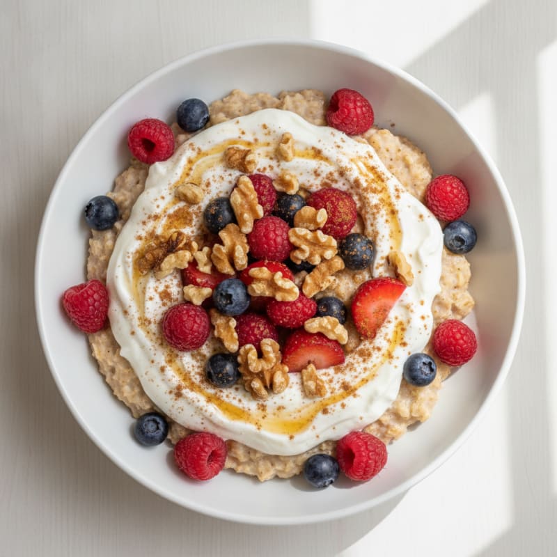 Greek Yogurt Protein Oats with Mixed Berries