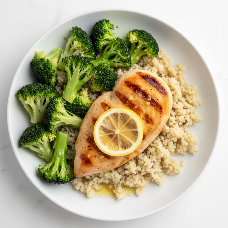 Grilled Chicken Breast with Steamed Broccoli and Quinoa