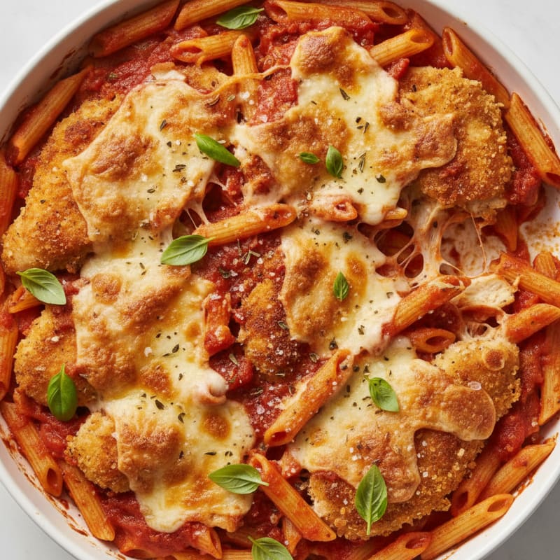 Baked Chicken Parmesan Pasta Skillet