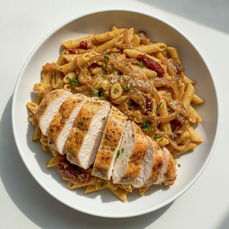 Herb-Roasted Chicken with Caramelized Onion Pasta