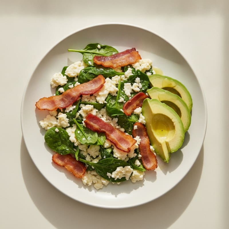 Crispy Turkey Bacon and Egg White Scramble with Spinach
