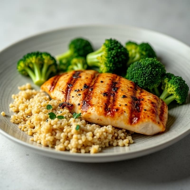 Grilled Chicken Breast with Quinoa and Roasted Broccoli