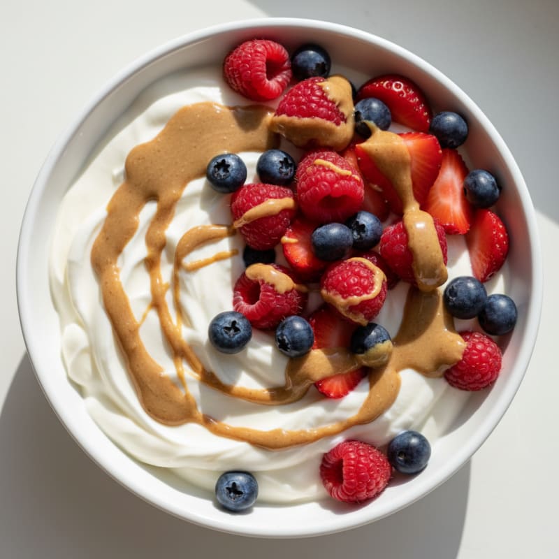 Greek Yogurt Protein Parfait with Mixed Berries and Almond Butter