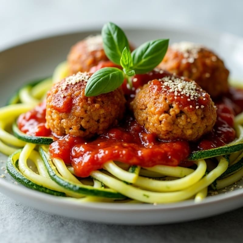 Crispy Baked Lentil Meatballs with Zucchini Noodles and Fresh Marinara