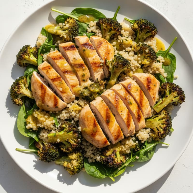Grilled Chicken Salad with Quinoa and Roasted Broccoli