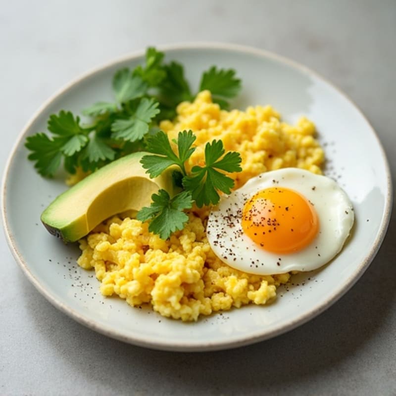 Scrambled Eggs with Creamy Avocado and Fresh Cilantro