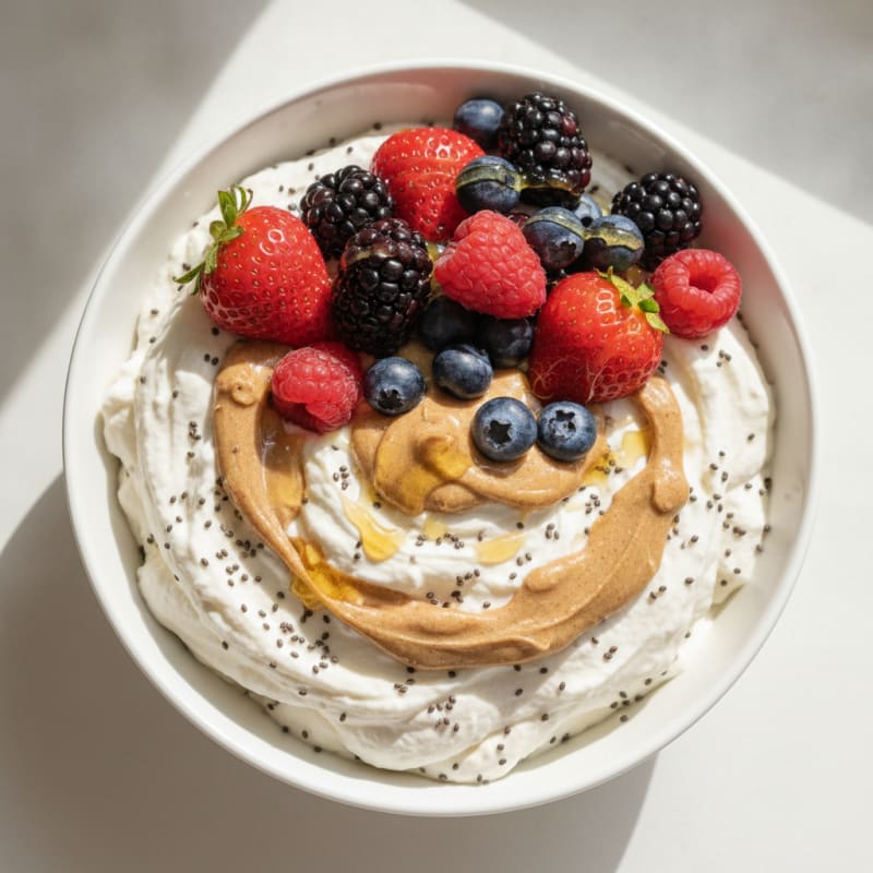 Greek Yogurt Protein Mousse with Mixed Berries and Whey Protein