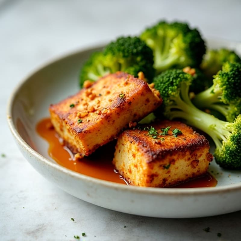 Crispy Tofu and Roasted Broccoli with Peanut Sauce