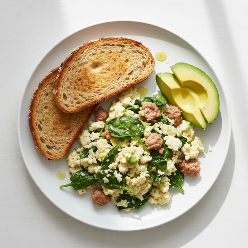 Egg White and Turkey Sausage Scramble with Spinach