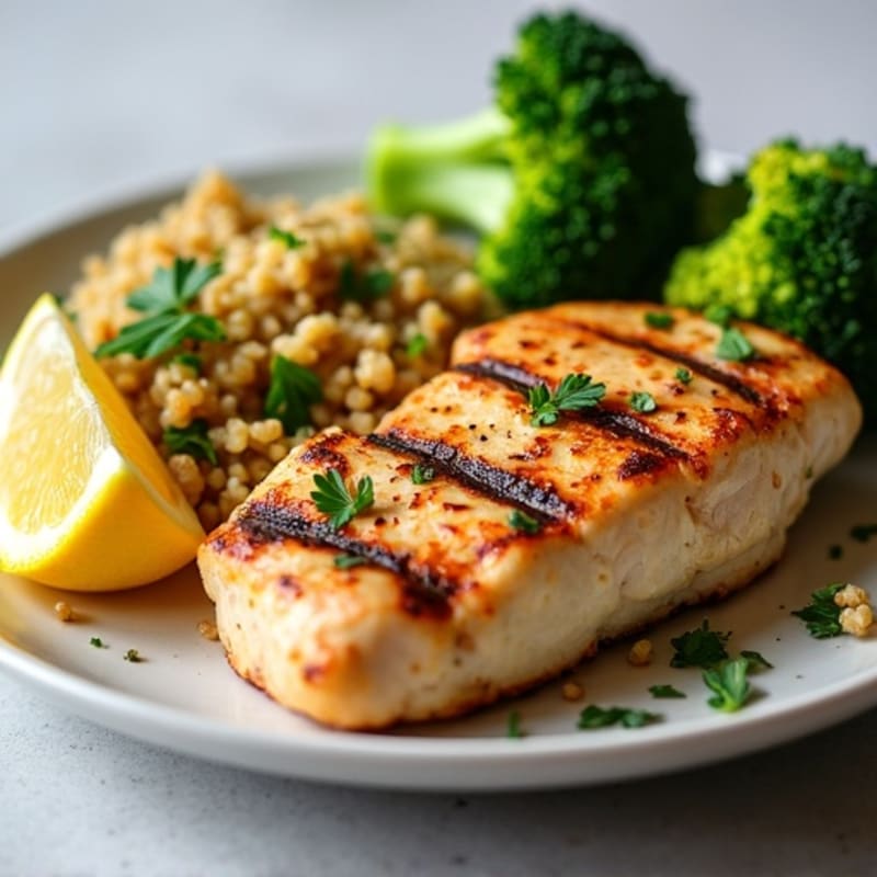 Grilled Chicken Breast with Roasted Broccoli and Quinoa